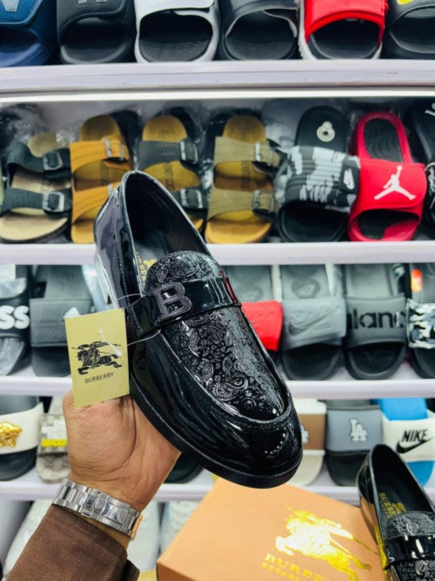 Burbbeerry Black Printed Logo Qulity Loafers For Men