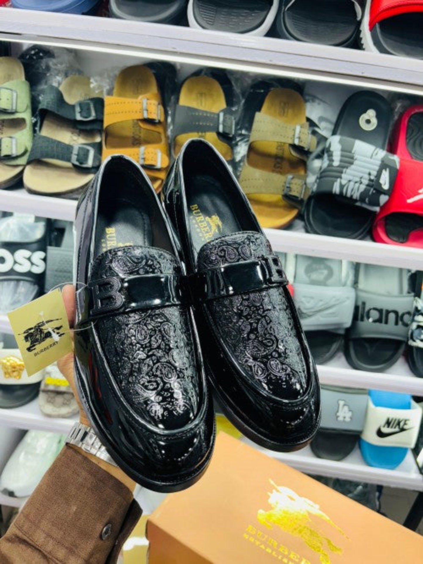 Burbbeerry Black Printed Logo Qulity Loafers For Men