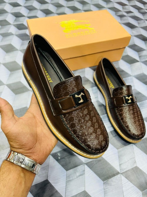 Burbbeerry Brown Printed Logo Qulity Loafers For Men