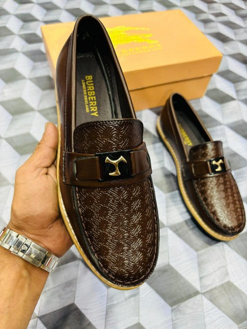 Burbbeerry Brown Printed Logo Qulity Loafers For Men