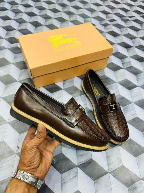 Burbbeerry Brown Printed Logo Qulity Loafers For Men