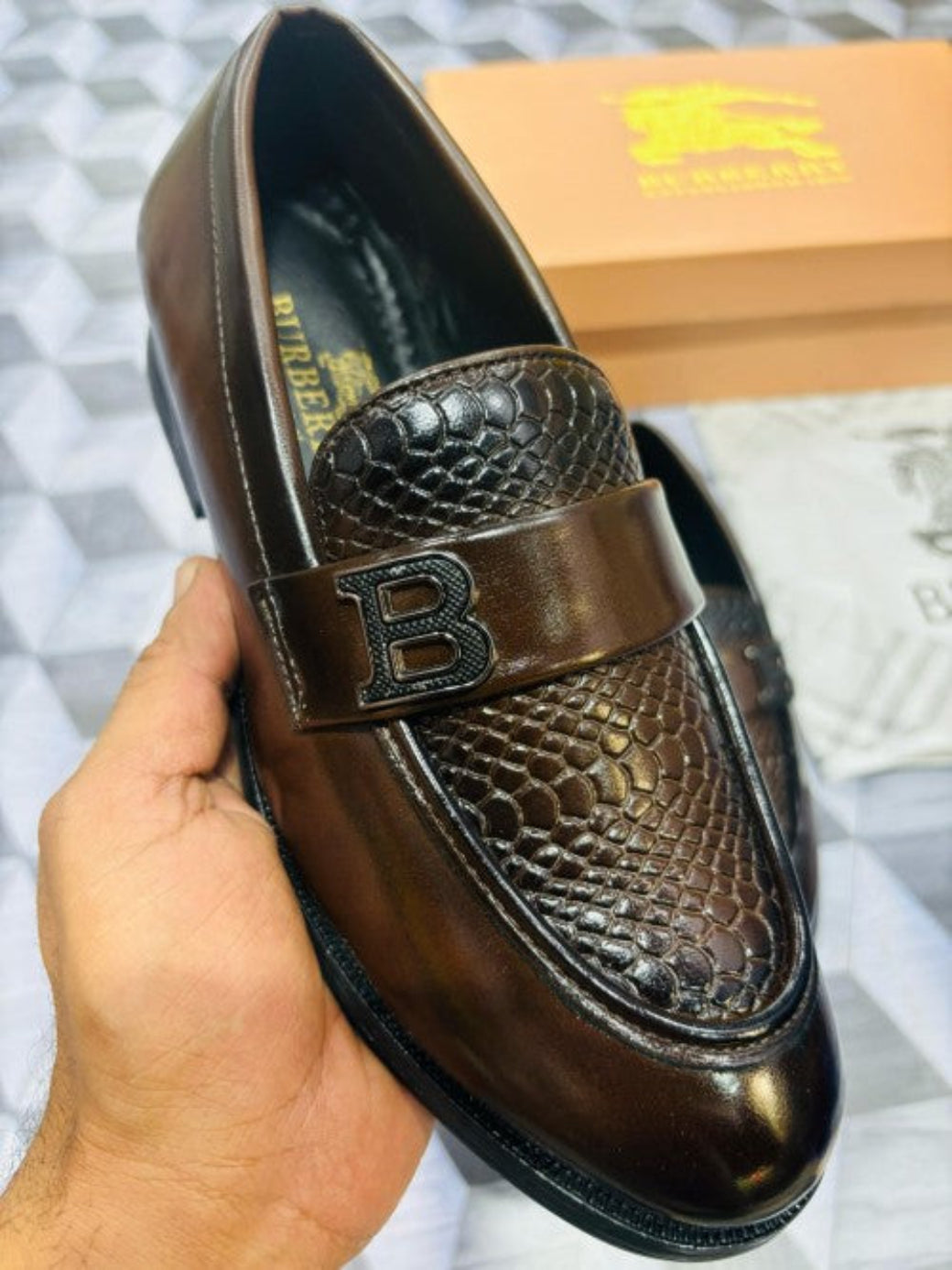 Burbreerry Brown Printed Quality Loafers For Men